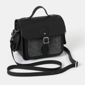 NWT The Cambridge Satchel Company The Traveller Black Herringbone Tweed